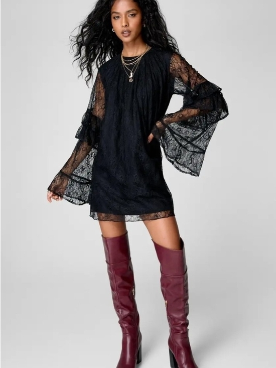 Nasty Gal Dresses & Skirts - Nasty Gal Black Lace Ruffle Fluted Sleeve Mini Dress Sz 2